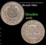 1871 Brazil 100 Reis, Copper-Nickel KM-477 Grades Select AU