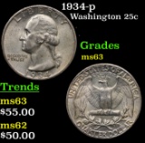 1934-p Washington Quarter 25c Grades Select Unc