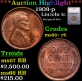 ***Auction Highlight*** 1909-p Lincoln Cent 1c Graded ms66+ rb By SEGS (fc)