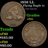 1858 LL Flying Eagle Cent 1c Grades vf++