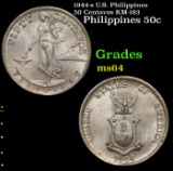 1944-s U.S. Philippines 50 Centavos KM-183 Grades Choice Unc