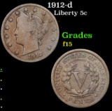 1912-d Liberty Nickel 5c Grades f+