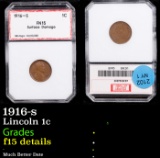 1916-s Lincoln Cent 1c Graded f15 details By PCI