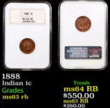 NGC 1888 Indian Cent 1c Graded ms63 rb By NGC