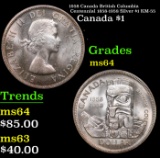 1958 Canada British Columbia Centennial 1858-1958 Silver $1 KM-55 Grades Choice Unc