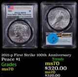 PCGS 2021-p Peace Dollar First Strike 100th Anniversary $1 Graded ms70 By PCGS
