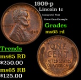 1909-p Lincoln Cent 1c Grades GEM Unc RD
