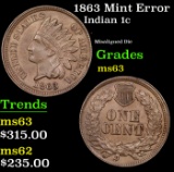 1863 Indian Cent Mint Error 1c Grades Select Unc