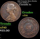 1861 Canada Nova Scotia 1 Cent KM-8.2 Grades vf++