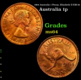 1964 Australia 1 Penny, Elizabeth II KM-56 Grades Choice Unc