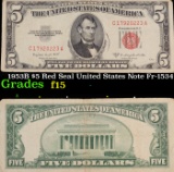 1953B $5 Red Seal United States Note Fr-1534 Grades f+
