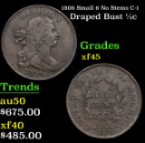 1806 Small 6 No Stems Draped Bust Half Cent C-1 1/2c Grades xf+