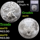 2018 Silver Eagle Dollar $1 Graded ms70 By SEGS