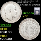 1908 Great Britain Silver Half Crown, Edward VII Graded vf25 By SEGS