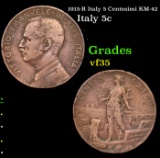 1915-R Italy 5 Centesimi KM-42 Grades vf++