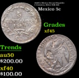 1869Ca Mexico Second Republic 5 Centavos, Silver KM-396 Grades xf+