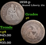 1858-p Seated Liberty Quarter 25c Grades g+