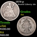 1874-p Seated Liberty Dime 10c Grades f+