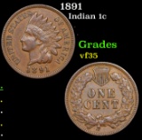 1891 Indian Cent 1c Grades vf++