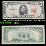 1963 $5 Red Seal United States Note Fr-1536 Grades vf++