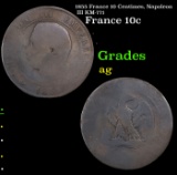 1855 France 10 Centimes, Napoleon III KM-771 Grades ag