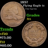 1857 Flying Eagle Cent 1c Grades f+