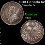 1913 Canada 5c Silver, George V KM-22 Grades vf++