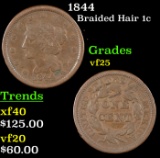 1844 Braided Hair Large Cent 1c Grades vf+