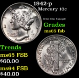 1942-p Mercury Dime 10c Grades GEM FSB