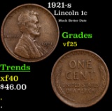 1921-s Lincoln Cent 1c Grades vf+