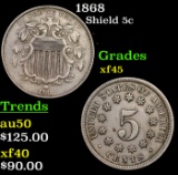 1868 Shield Nickel 5c Grades xf+