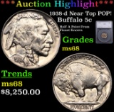 ***Auction Highlight*** 1938-d Buffalo Nickel Near Top POP! 5c Graded ms68 By SEGS (fc)