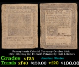 Pennsylvania Colonial Currency October 25th, 1775 1 Shilling (1s) Fr-PA185 Printed By Hall & Sellers
