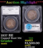 ***Auction Highlight*** 1837 RE Capped Bust Half Dollar 50c Graded ms61 By SEGS (fc)