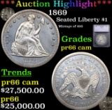 Proof ***Auction Highlight*** 1869 Seated Liberty Dollar $1 Graded pr66 cam By SEGS (fc)