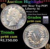 Proof ***Auction Highlight*** 1887 Liberty Nickel Near Top POP! 5c Graded pr66 cam By SEGS (fc)