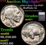 ***Auction Highlight*** 1938-d Buffalo Nickel Near Top POP! 5c Graded ms67+ By SEGS (fc)