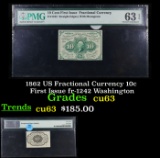 1862 US Fractional Currency 10c First Issue fr-1242 Washington Graded cu63 By PMG