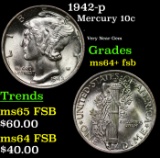 1942-p Mercury Dime 10c Grades Choice Unc+ FSB