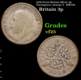 1928 Great Britain Silver 3p, Threepence, George V  KM-831 Grades vf+