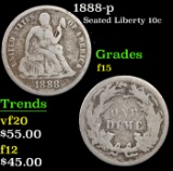1888-p Seated Liberty Dime 10c Grades f+