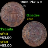 1865 Plain 5 Two Cent Piece 2c Grades xf