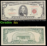 **Star Note** 1963 $5 Red Seal United States Note Fr-1536* Grades f+