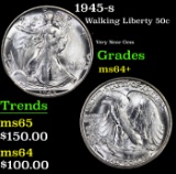 1945-s Walking Liberty Half Dollar 50c Grades Choice+ Unc