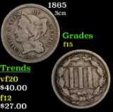 1865 Three Cent Copper Nickel 3cn Grades f+