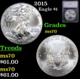 2015 Silver Eagle Dollar $1 Graded ms70 By SEGS