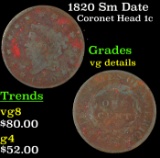 1820 Sm Date Coronet Head Large Cent 1c Grades vg details