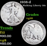 1938-d Walking Liberty Half Dollar 50c Grades vg+