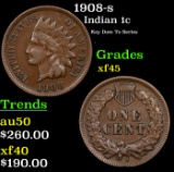 1908-s Indian Cent 1c Grades xf+