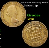 1953 British 3 Pence 3p KM-886 Grades xf